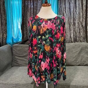 Terra & Sky 3X Cottagecore Abstract Floral Long Sleeve Lined Blouse Multicolor